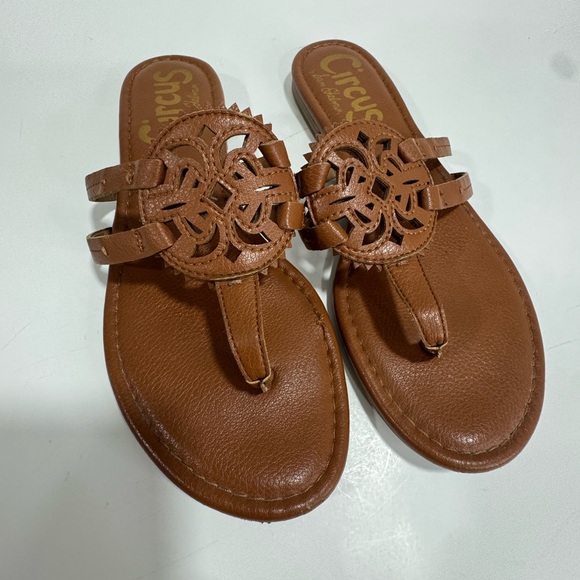 CIRCUS by SAM EDELMAN Womens Canyon Vegan Brown Leather Thongs Flip Flop SZ 71/2 - Picture 3 of 8